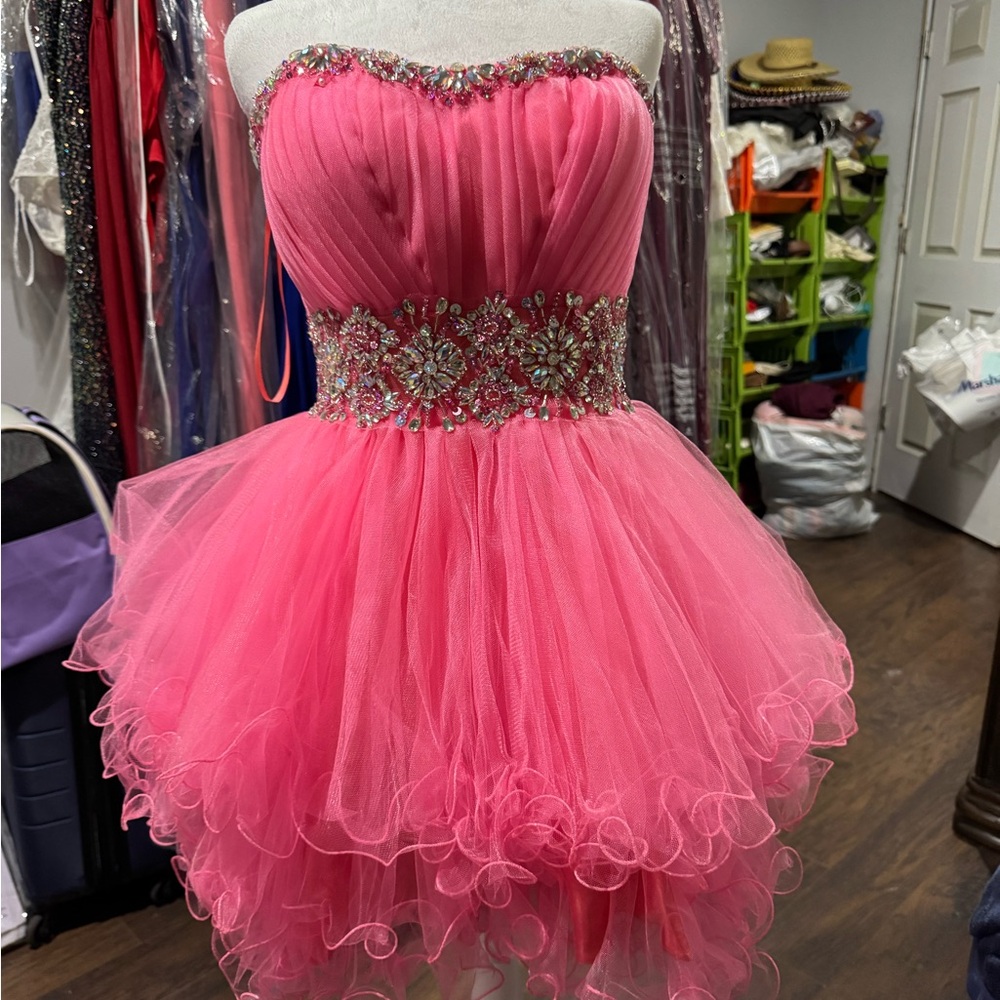 Elegant Pink Kids Dress with Rhinestone Detailing